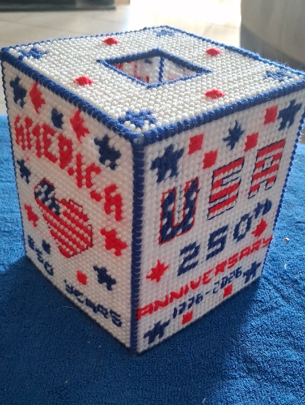 Patriotic Tissue Box Cover - Red White Blue USA